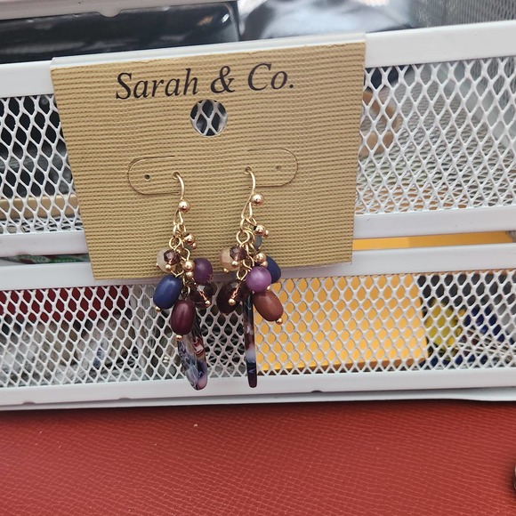 Boutique Dangle Earrings Gold Tone with Purples Multiple Shapes & Sized Beads - Picture 7 of 7